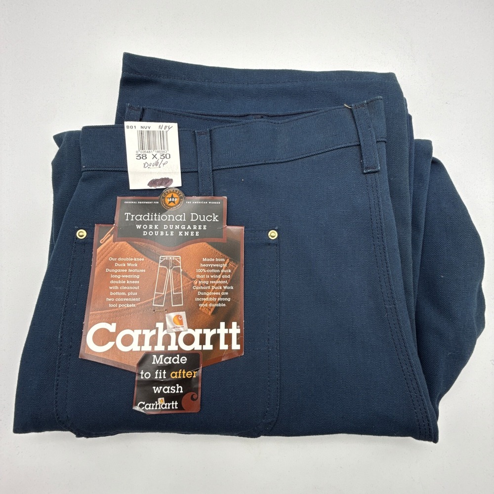 Carhartt B01 NVY Traditional Duck Double Knee Work Dungaree Navy 38x30 NWT